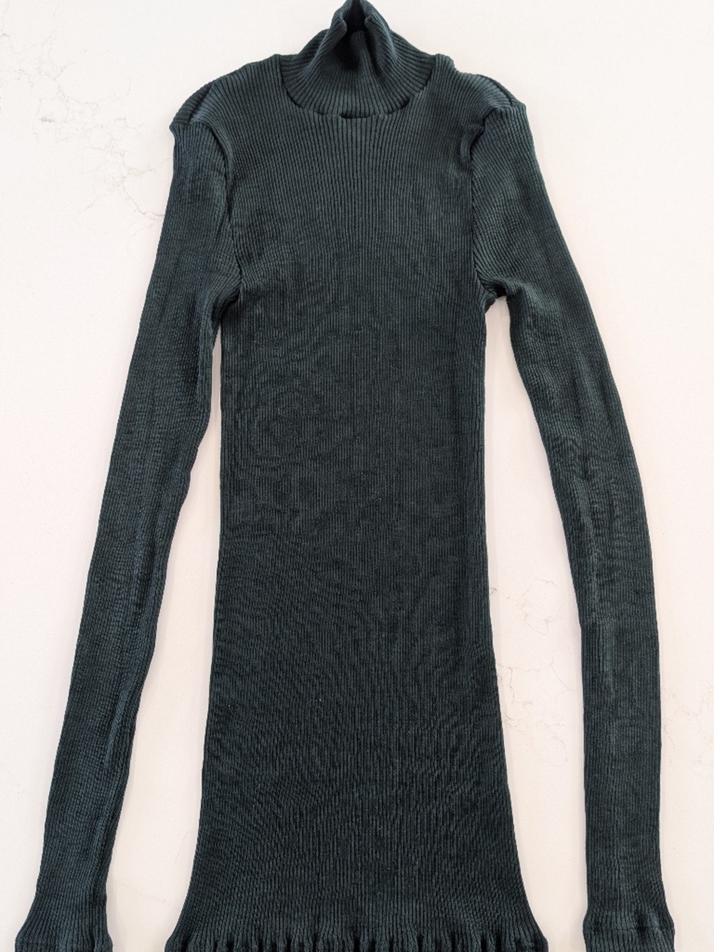 Hanro Celeste Wool & Silk Turtleneck Top XS Dark Malachite Green Portugal $330